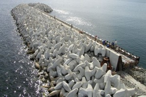 Fujairah breakwater under construction.