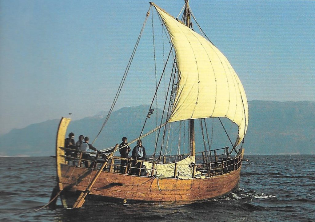 Kyrenia II sailing at close reach on the Egean Sea in 1986.